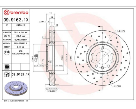 Brake Disc BREMBO XTRA LINE 09.9162.1X, Image 3