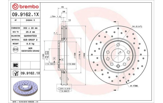 Brake Disc BREMBO XTRA LINE 09.9162.1X, Image 3