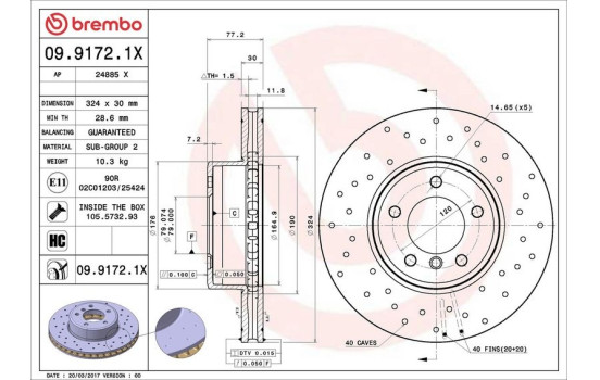 Brake Disc BREMBO XTRA LINE 09.9172.1X, Image 2