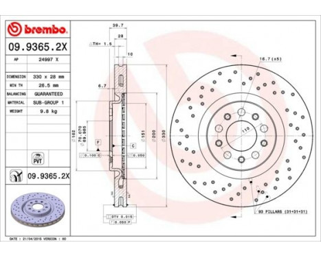 Brake Disc BREMBO XTRA LINE 09.9365.2X, Image 2