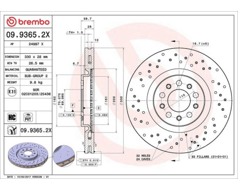 Brake Disc BREMBO XTRA LINE 09.9365.2X, Image 3