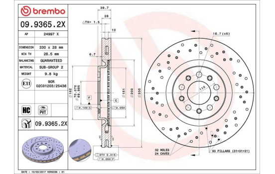Brake Disc BREMBO XTRA LINE 09.9365.2X, Image 2