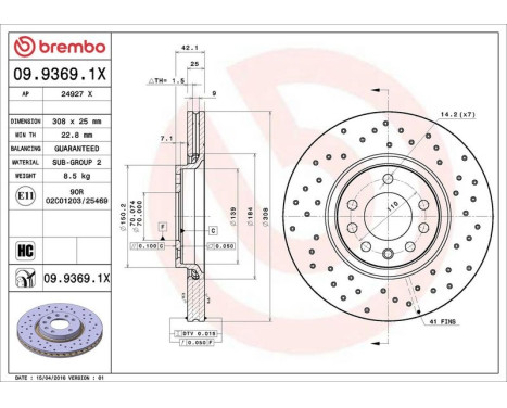 Brake Disc BREMBO XTRA LINE 09.9369.1X, Image 3