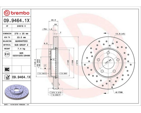 Brake Disc BREMBO XTRA LINE 09.9464.1X, Image 3