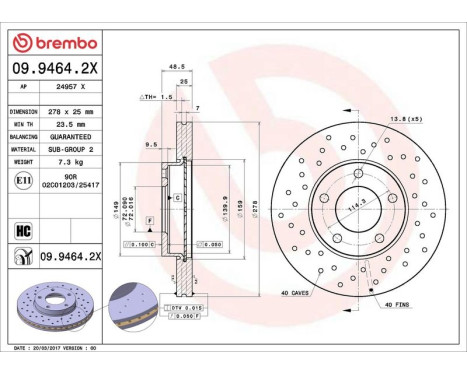 Brake Disc BREMBO XTRA LINE 09.9464.2X, Image 2