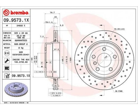 Brake Disc BREMBO XTRA LINE 09.9573.1X, Image 2