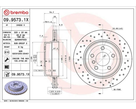 Brake Disc BREMBO XTRA LINE 09.9573.1X, Image 3