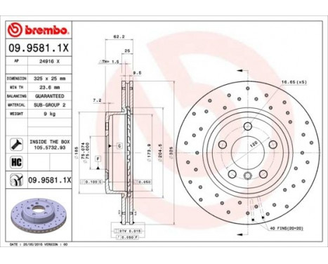 Brake Disc BREMBO XTRA LINE 09.9581.1X, Image 2