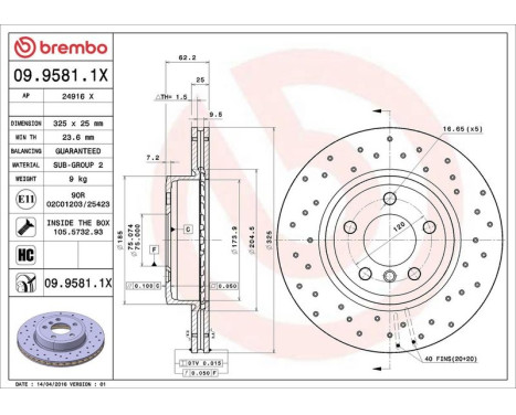 Brake Disc BREMBO XTRA LINE 09.9581.1X, Image 3