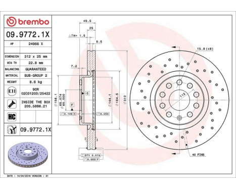 Brake Disc BREMBO XTRA LINE 09.9772.1X, Image 2