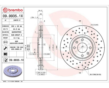 Brake Disc BREMBO XTRA LINE 09.9935.1X, Image 2
