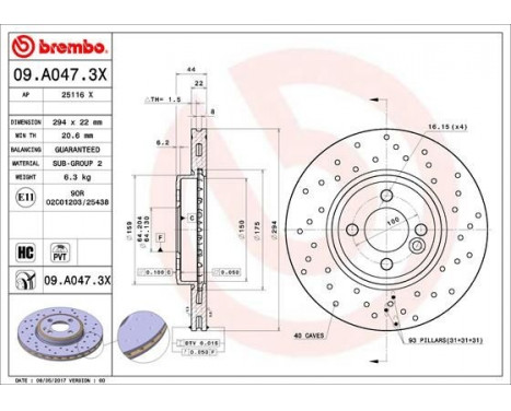 Brake Disc BREMBO XTRA LINE 09.A047.3X, Image 2