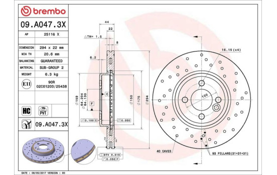 Brake Disc BREMBO XTRA LINE 09.A047.3X, Image 3