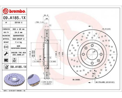 Brake Disc BREMBO XTRA LINE 09.A185.1X, Image 2