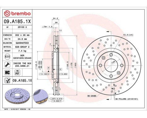 Brake Disc BREMBO XTRA LINE 09.A185.1X, Image 3