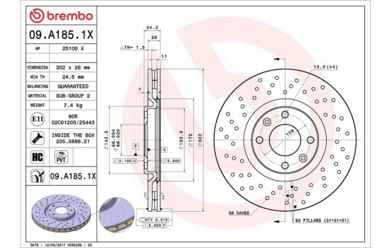 Brake Disc BREMBO XTRA LINE 09.A185.1X, Image 3
