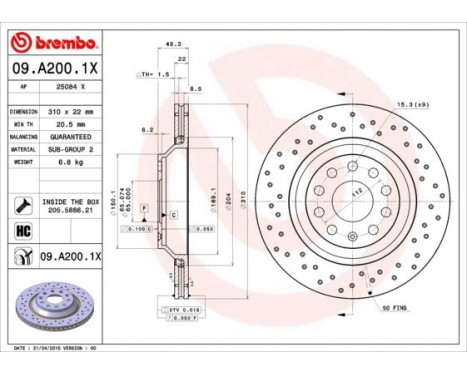 Brake Disc BREMBO XTRA LINE 09.A200.1X, Image 2