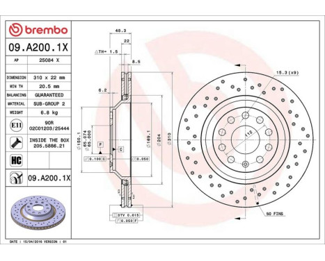 Brake Disc BREMBO XTRA LINE 09.A200.1X, Image 3