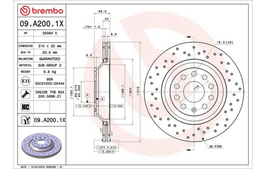 Brake Disc BREMBO XTRA LINE 09.A200.1X, Image 3