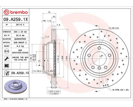 Brake Disc BREMBO XTRA LINE 09.A259.1X, Image 3