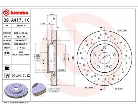 Brake Disc BREMBO XTRA LINE 09.A417.1X, Image 2