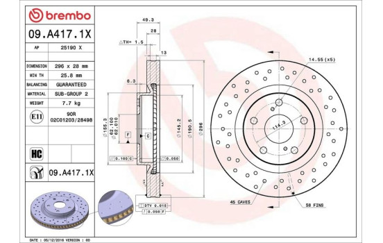 Brake Disc BREMBO XTRA LINE 09.A417.1X, Image 3