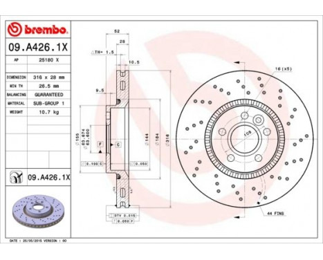 Brake Disc BREMBO XTRA LINE 09.A426.1X, Image 2