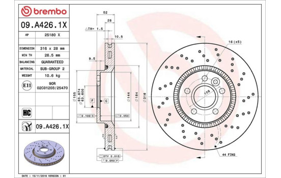 Brake Disc BREMBO XTRA LINE 09.A426.1X, Image 2