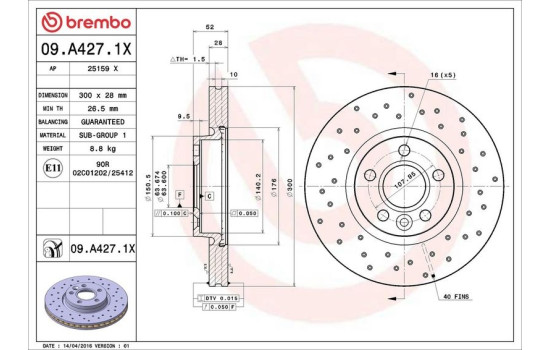 Brake Disc BREMBO XTRA LINE 09.A427.1X, Image 3