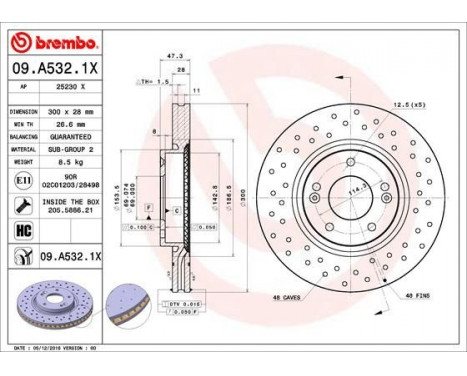 Brake Disc BREMBO XTRA LINE 09.A532.1X, Image 2