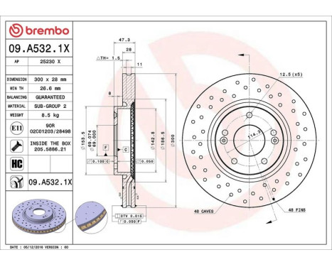 Brake Disc BREMBO XTRA LINE 09.A532.1X, Image 3
