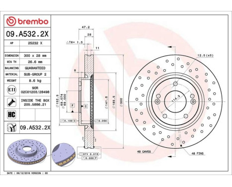 Brake Disc BREMBO XTRA LINE 09.A532.2X, Image 2
