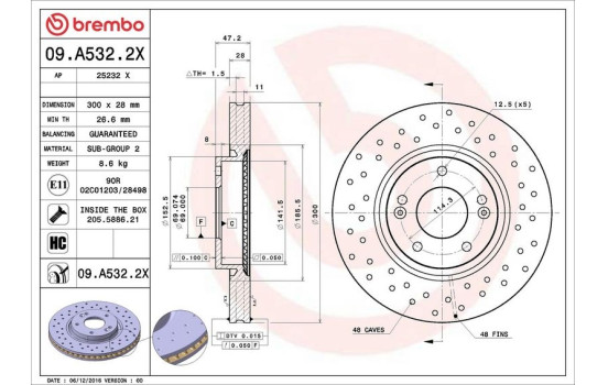 Brake Disc BREMBO XTRA LINE 09.A532.2X, Image 2
