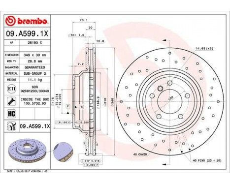 Brake Disc BREMBO XTRA LINE 09.A599.1X, Image 2