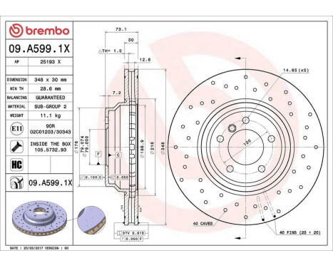Brake Disc BREMBO XTRA LINE 09.A599.1X, Image 3