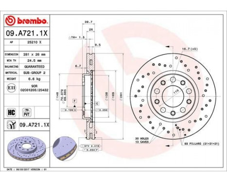 Brake Disc BREMBO XTRA LINE 09.A721.1X, Image 2