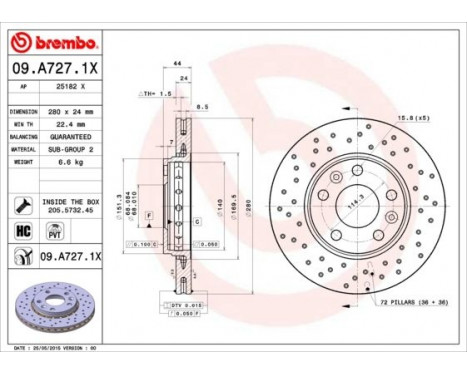 Brake Disc BREMBO XTRA LINE 09.A727.1X, Image 2
