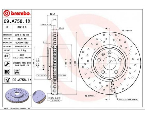 Brake Disc BREMBO XTRA LINE 09.A758.1X, Image 2