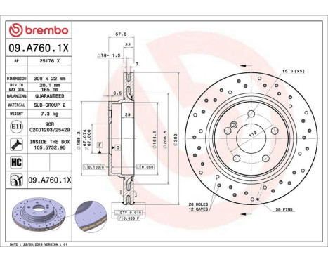 Brake Disc BREMBO XTRA LINE 09.A760.1X, Image 3