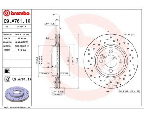 Brake Disc BREMBO XTRA LINE 09.A761.1X, Image 2