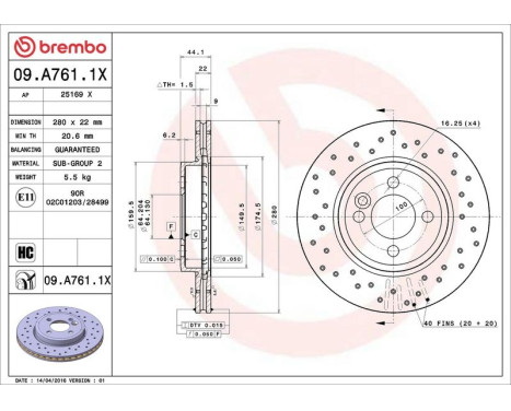 Brake Disc BREMBO XTRA LINE 09.A761.1X, Image 3