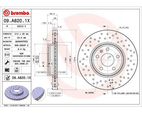 Brake Disc BREMBO XTRA LINE 09.A820.1X, Image 2