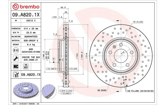 Brake Disc BREMBO XTRA LINE 09.A820.1X, Image 2