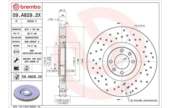 Brake Disc BREMBO XTRA LINE 09.A829.2X, Image 3