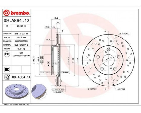 Brake Disc BREMBO XTRA LINE 09.A864.1X, Image 2