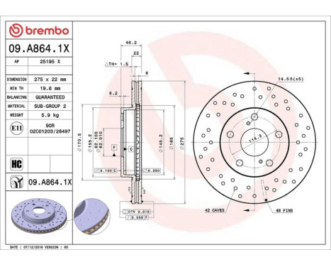 Brake Disc BREMBO XTRA LINE 09.A864.1X, Image 3
