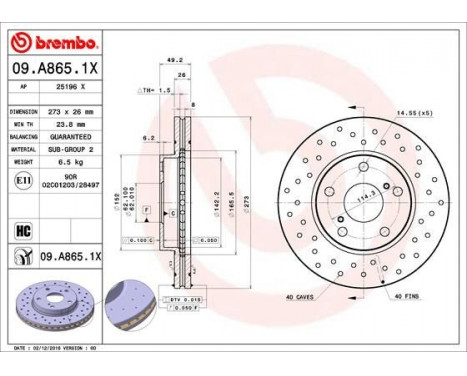 Brake Disc BREMBO XTRA LINE 09.A865.1X, Image 2