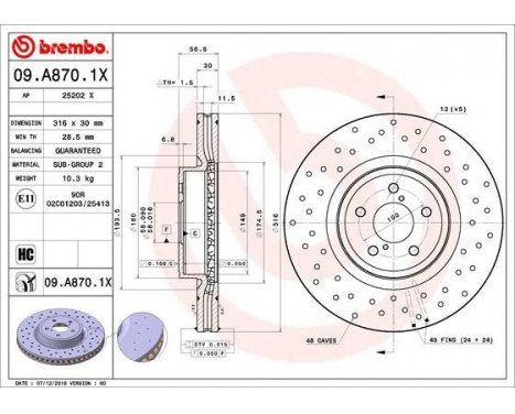 Brake Disc BREMBO XTRA LINE 09.A870.1X, Image 2
