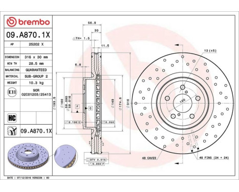 Brake Disc BREMBO XTRA LINE 09.A870.1X, Image 3