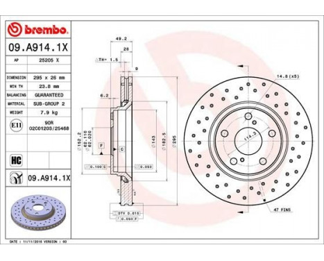 Brake Disc BREMBO XTRA LINE 09.A914.1X, Image 2